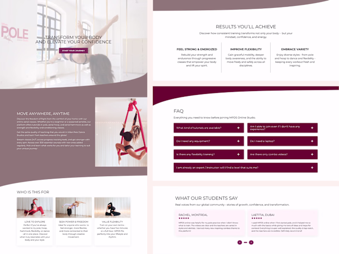 Milan Pole Dance Studio – Kajabi Sales Page Customization