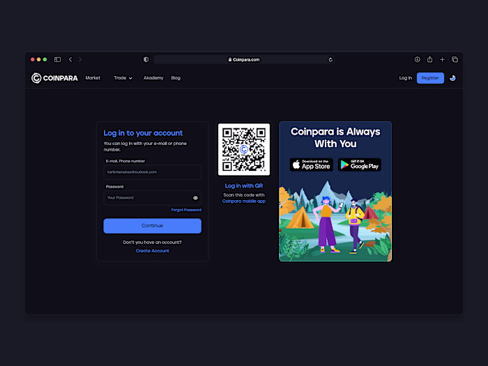 Coinpara - Log in Page