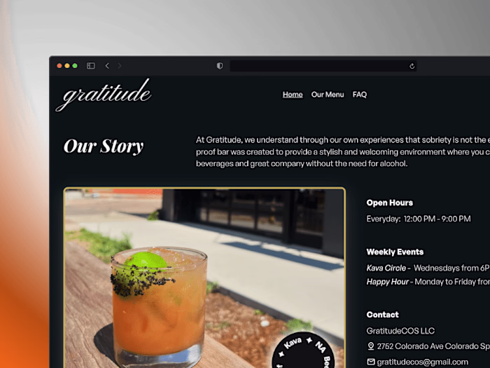 Gratitude Zero Proof Bar - Framer Website