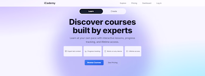 iCademy Learning Platform - Built with Anything.