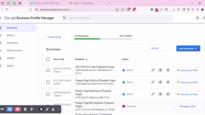 Puppy Yoga Google Business Profiles Setup and Reinstatement