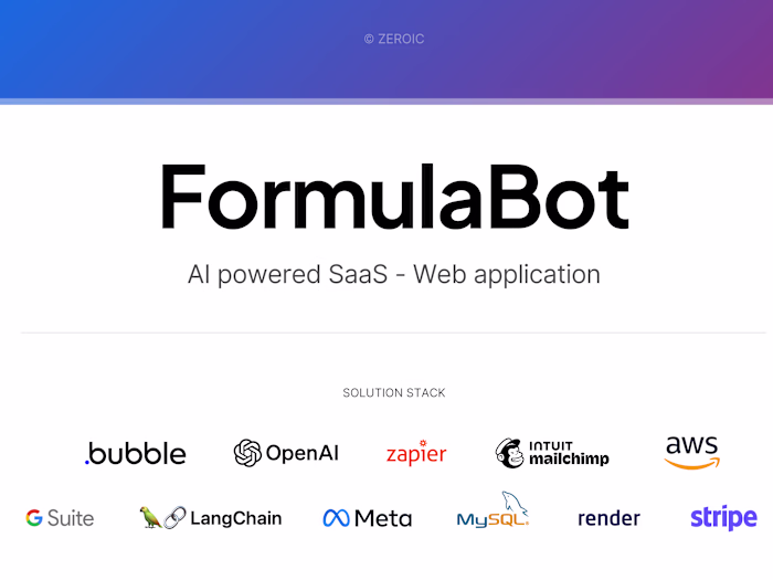 FormulaBot - AI powered SaaS - Web application on Bubble