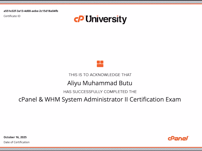 cPanel & WHM Systems Administrator II Certification Exam