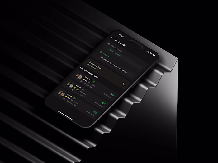 I worked on a modern ride-hailing mobile app with a dark UI ...