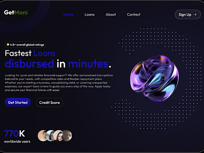 Fintech Website for a Loan lending company called 'GetMoni'