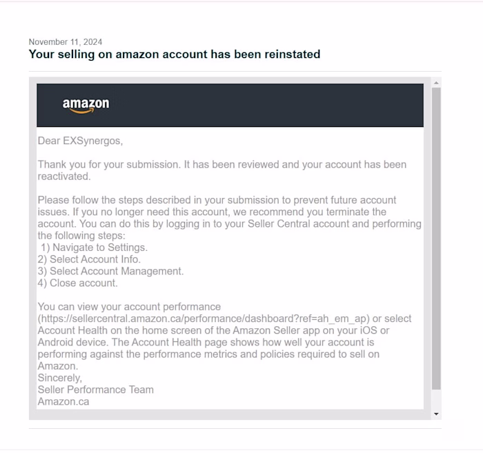 Amazon Account Reinstatement 