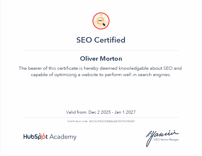 Completed SEO and Inbound Certificates from HubSpot