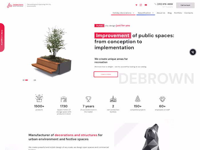 Website development for "Debrown", an urban decorating company.
