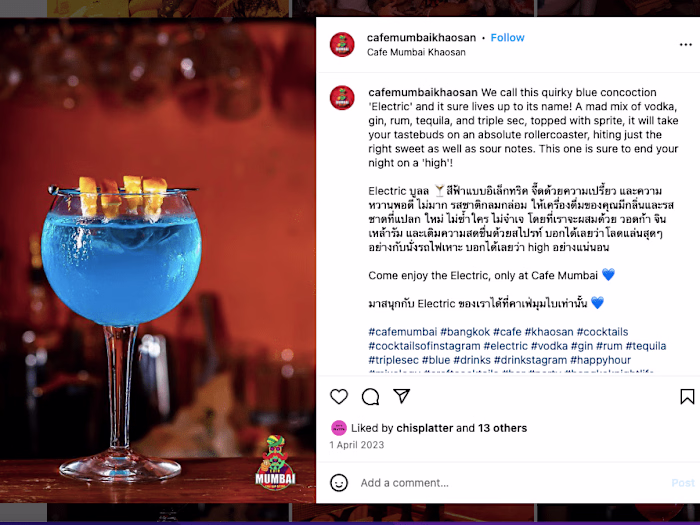 Social Media Copywriting for Cafe Mumbai