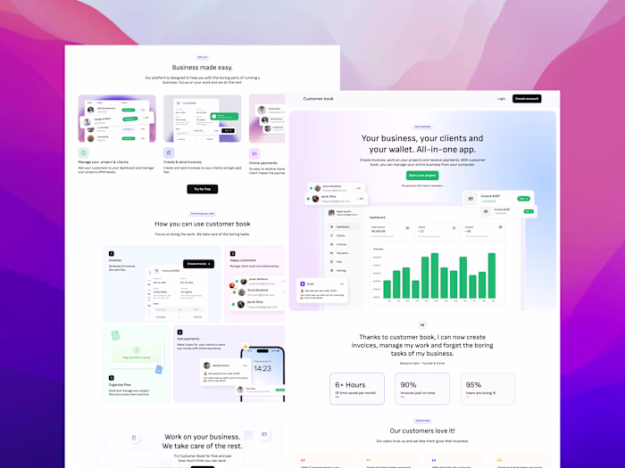 Customer book landing page design