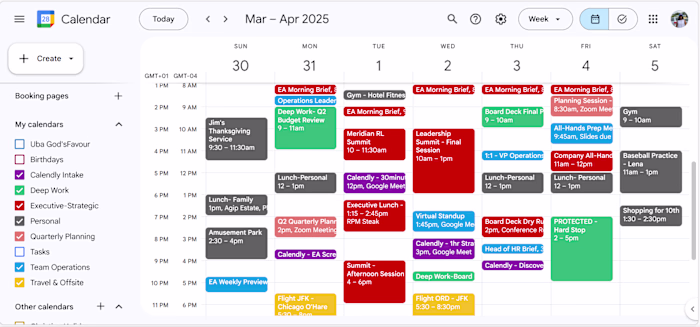 A week's view of Calendar
