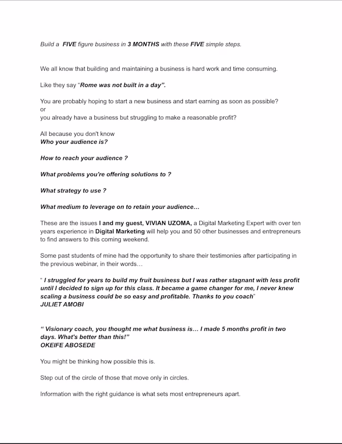 Sales copy for an online career coach