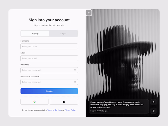 Login signup page design