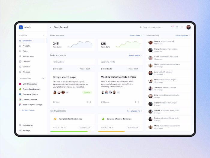 IOTask UI Kit Design for SaaS Apps