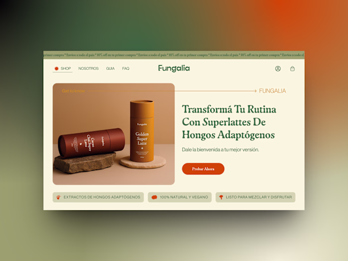 Fungalia Blends: Adaptogenic Drinks Shopify Design Replo UI