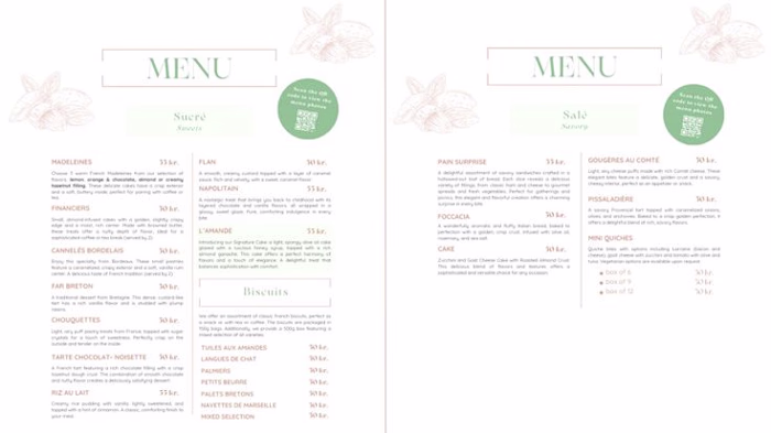 Menu design for French Bakery