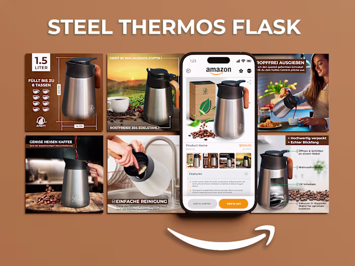Steel Thermos Flask Amazon Listing Images
