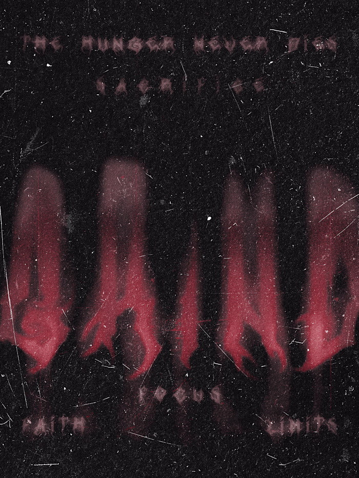 SACRIFICE, FOCUS, FAITH, and LIMITS Jagged red claws slash t...