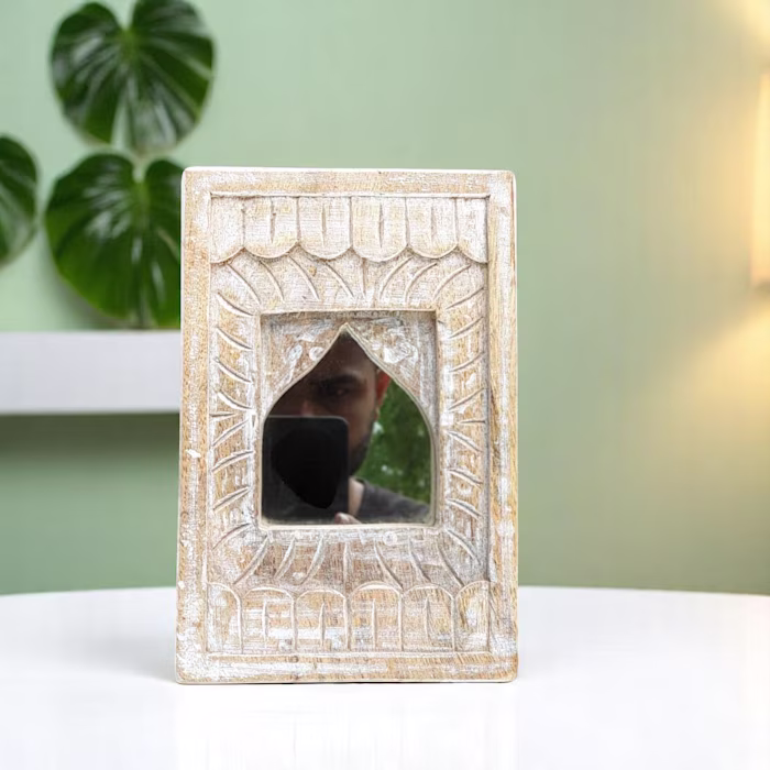 Echoes in Wood: Handcrafted Temple Mirror