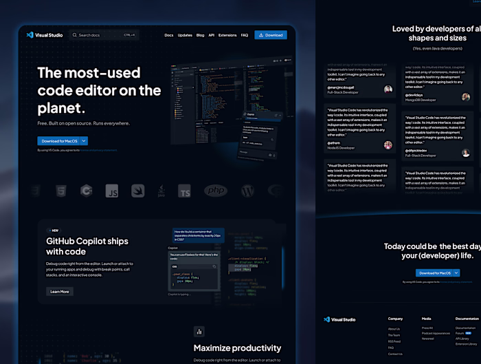 VSCode – Marketing site redesign