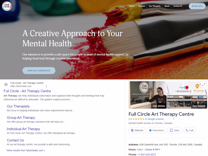 Optimized Website for an Art Therapy Center in Toronto, Canada