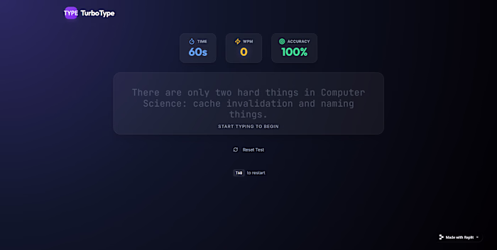 TurboType Interactive Typing Speed Test Game