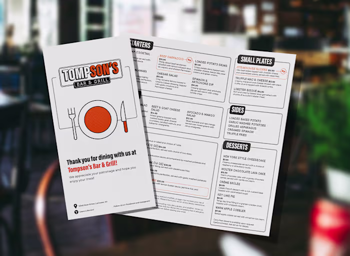 Menu Design - Tompson's Bar & Grill 