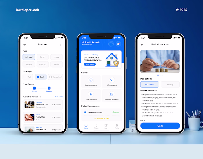 Insurance App & Dashboard UI/UX Design & Dev