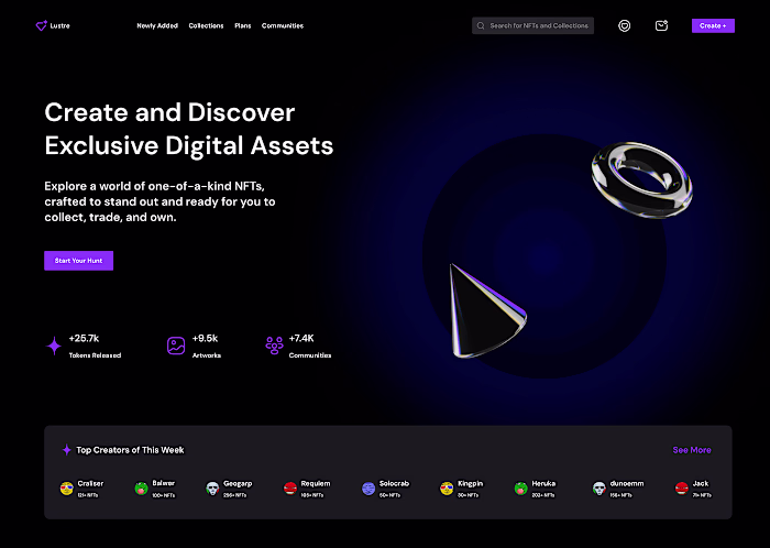 Lustre - A NFT Marketplace | lustre0nft.framer.website :: 