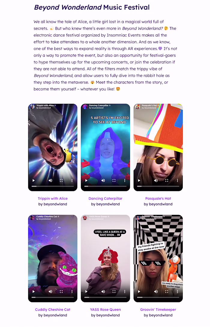 Beyond Wonderland AR filter campaign