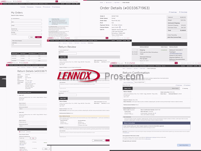 Lennox | Digital Return Process | E-commerce, B2B