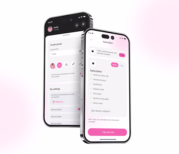 Family Safety App – Group & Subscription UI