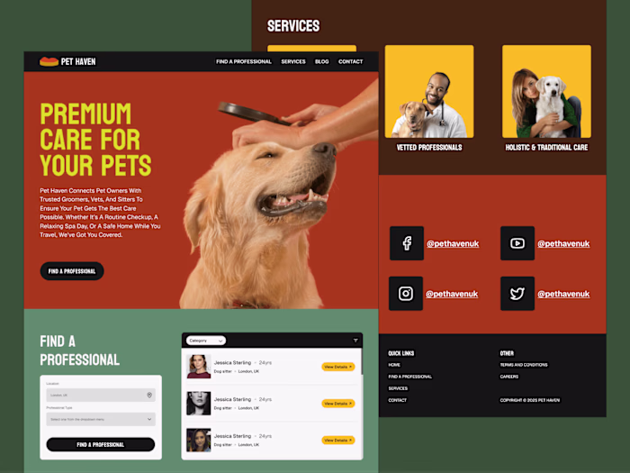 Landing Webpage design for Pet Haven