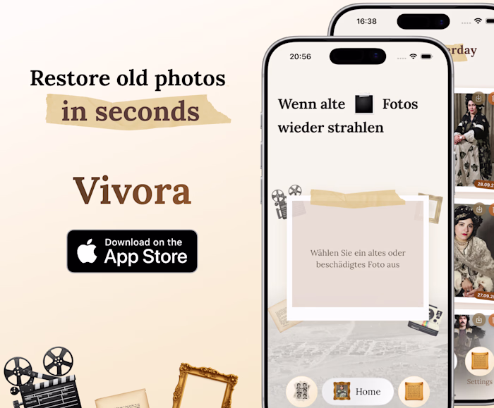 Vivora is an AI-powered photo restoration app that brings ol...