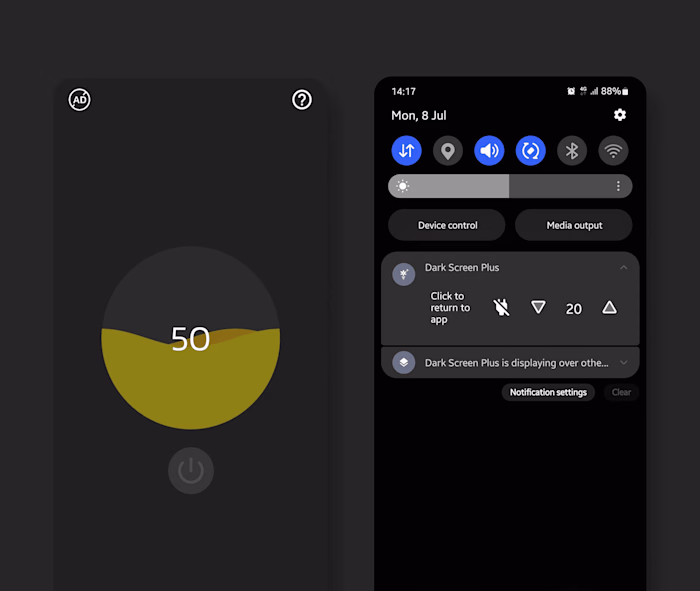 Dark screen (Lower brightness)