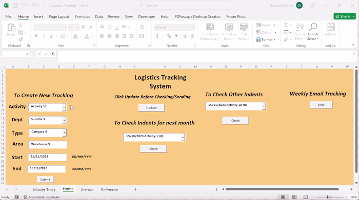 (Excel VBA) Logistics Tracking System