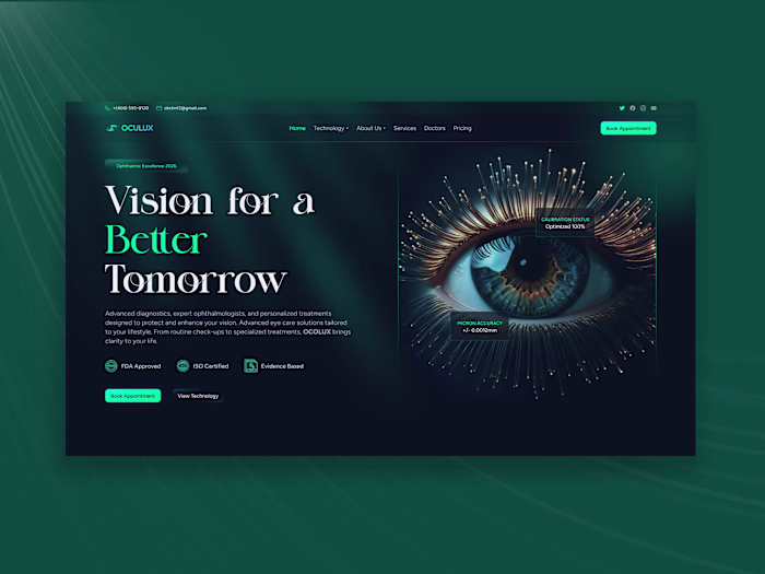 OCULUX – Dark Premium Eye Care Website Hero UI