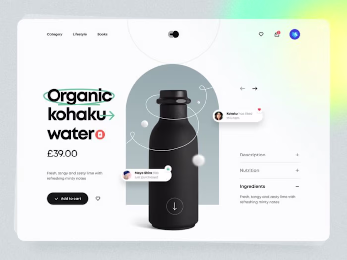 Organic Kohaku Water: Minimalist E-commerce Product Page UI/UX