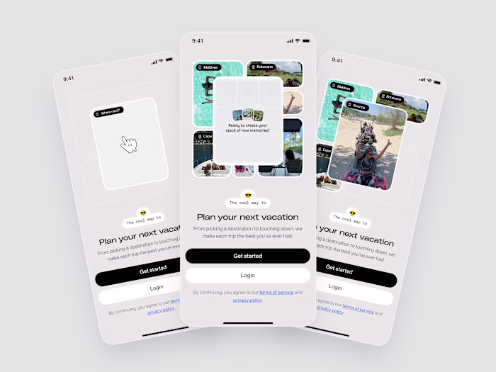 Onboarding screen for a travel