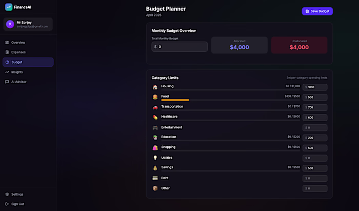 FinanceAI – AI-Powered Personal Finance