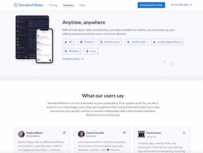 Pixel-perfect, responsive redesign of the Standard Notes website