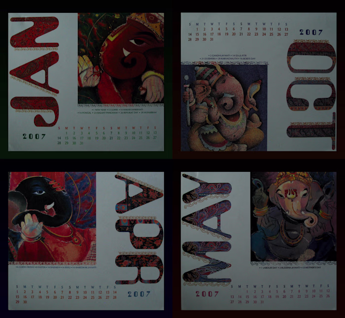 Ganpati Ethnic Calendar Using Digital Illustrations 
