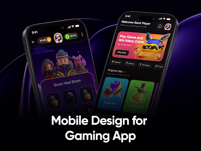 Gamino - Gaming App UI/UX Design | Motion Design