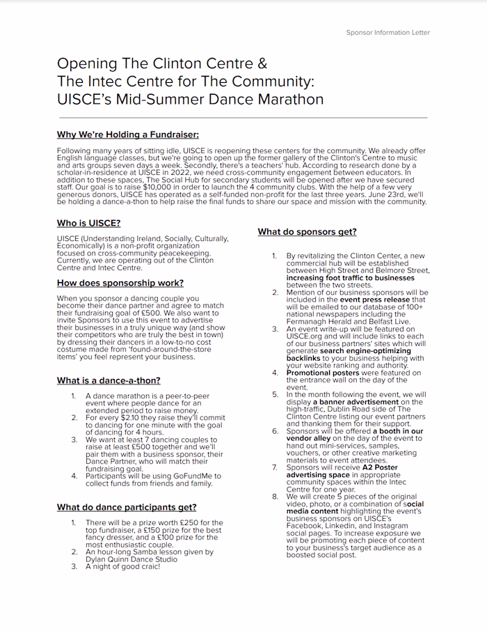 Non-Profit Fundraising Event Sponsor Letter