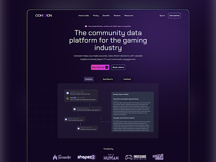 Cohezion - Landing Page Design for AI Gaming Community Platform