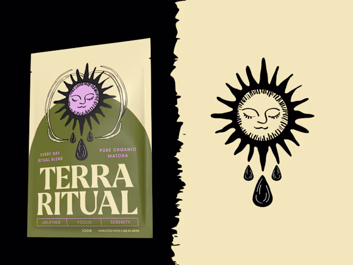 Custom Illustration and Packaging for Terra Ritual Matcha Tea