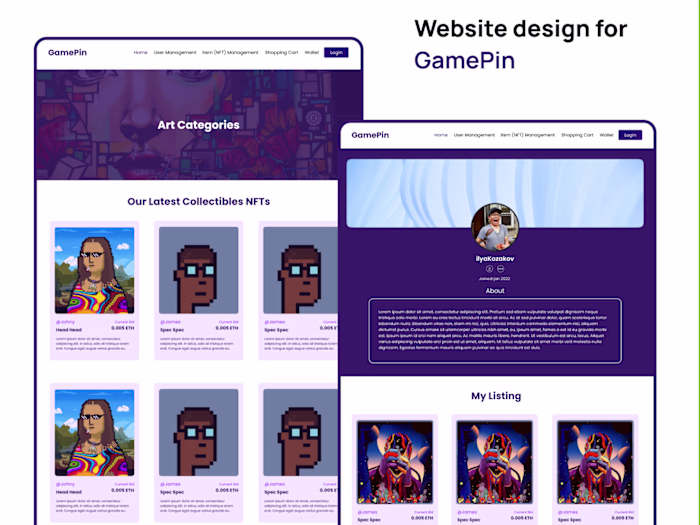 GamePIN NFT Website Design and Development