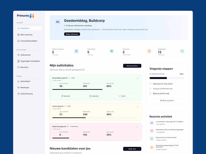 Primonto - Development of Multi-Role Hiring Platform MVP