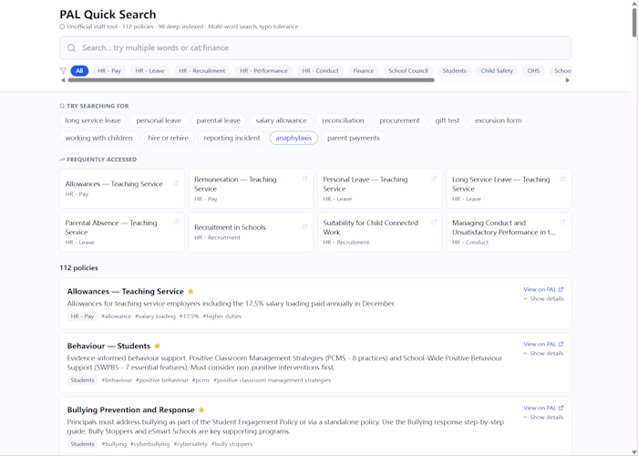 Develop a Policy Search Engine for Victorian Govt Schools