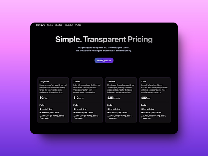 Gym website UI design